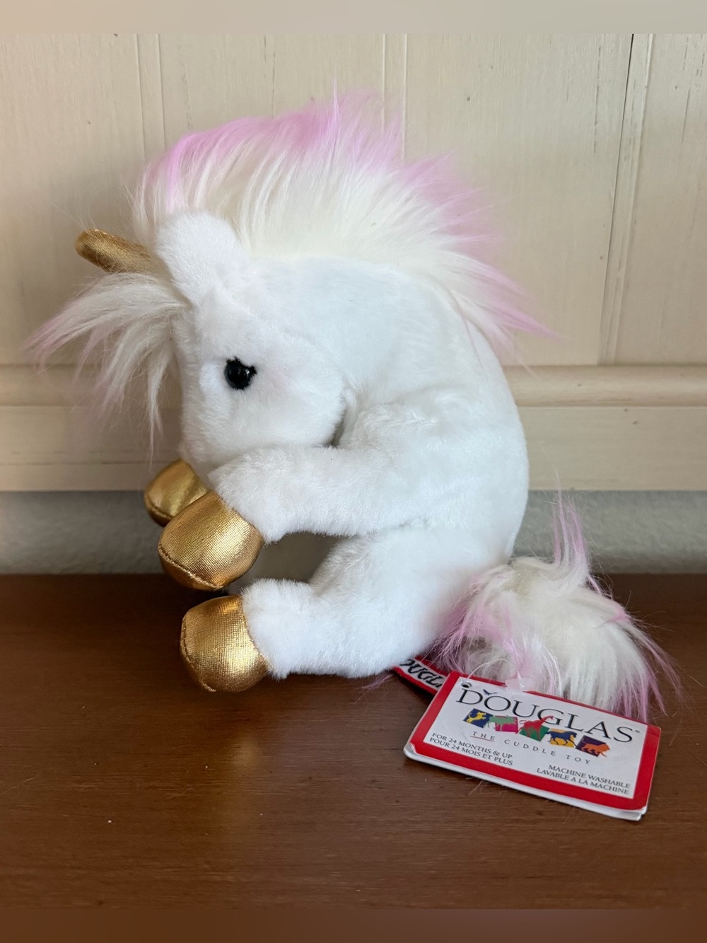 NWT Douglas White Lil Handful Unicorn Stuffed Animal Plush Pink/Gold Washable 8”